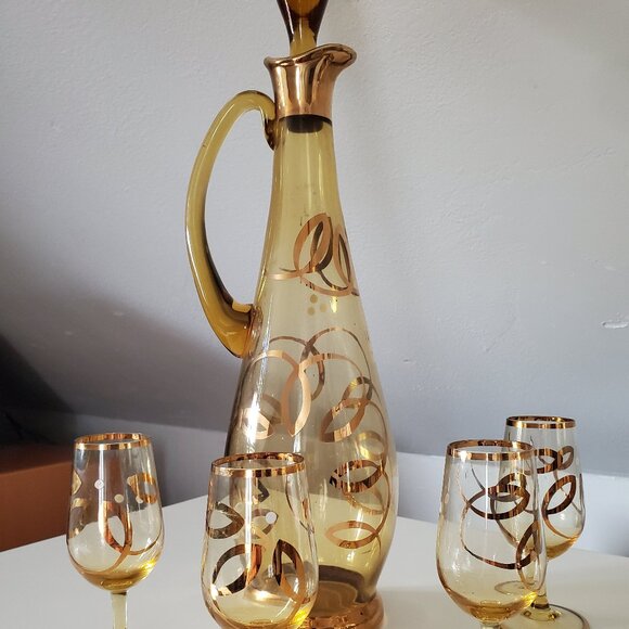 Vintage Mid-Century Decanter w/ Matching Glasses - Picture 1 of 2